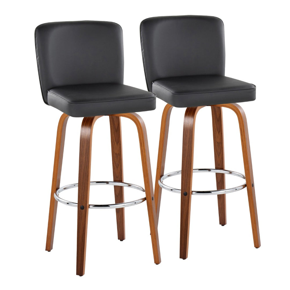 English Elm 30" Swivel Barstools Set of 2 Chevron Tufted Faux Leather Walnut Legs Chrome Footrest B202S00605