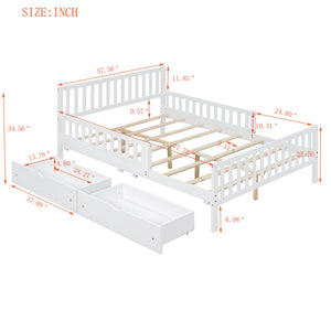 English Elm Full Wood Platform Bed with Headboard, Guardrails & Underbed Storage Drawers – Sturdy Pine Frame, 450LB Capacity White 78.25 L x 18.5 W x 6 H N733P172700K