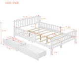 English Elm Full Size Wood Platform Bed With Guardrails On Both Sides and Two Storage Drawers ,White