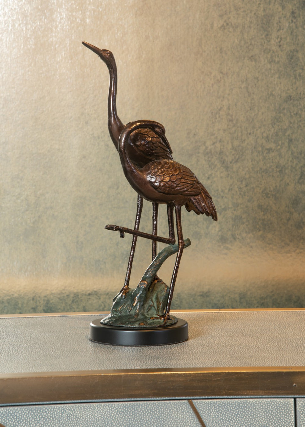 Wildwood Cranes Hand-Finished Bronze Cast Alloy Sculpture — Elegant Two-Tone Mantel Accent, 14.5"H Displayable 295091