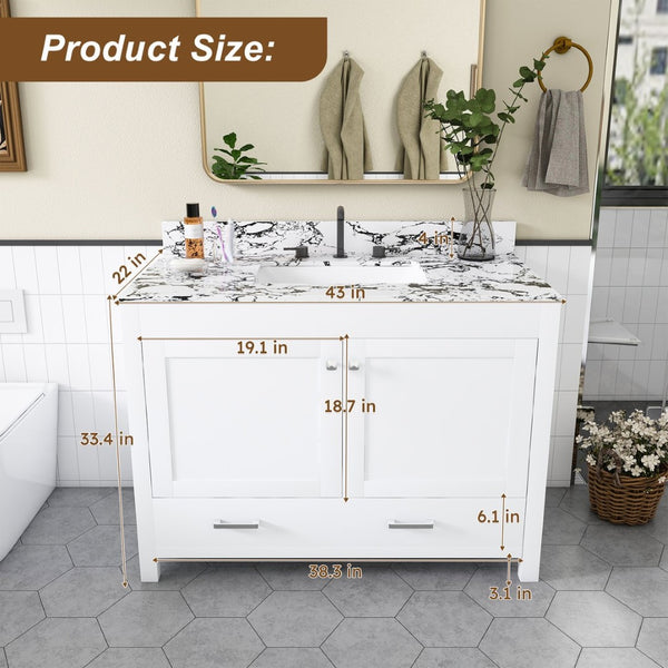 English Elm Modern 43 Inch Bathroom Vanity Solid Wood Cabinet with Soft Close Drawers Storage W509S00171