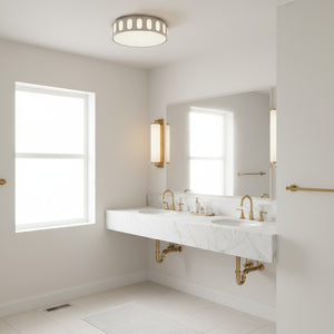 English Elm 15.15-in Warm Brass Dimmable Led Flush Mount for Bedroom Hallway or Entryway Brushed Nickel B370P394548