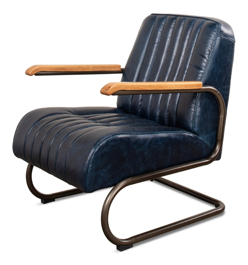 Sarreid Bel-air Arm Chair Blue - Luxe Chateau Leather, Stylish Bronze Accents, Rubber Wood & Jute Design Blue  29515