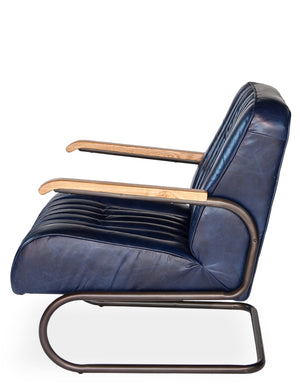 Sarreid Bel-air Arm Chair Blue - Luxe Chateau Leather, Stylish Bronze Accents, Rubber Wood & Jute Design Blue  29515
