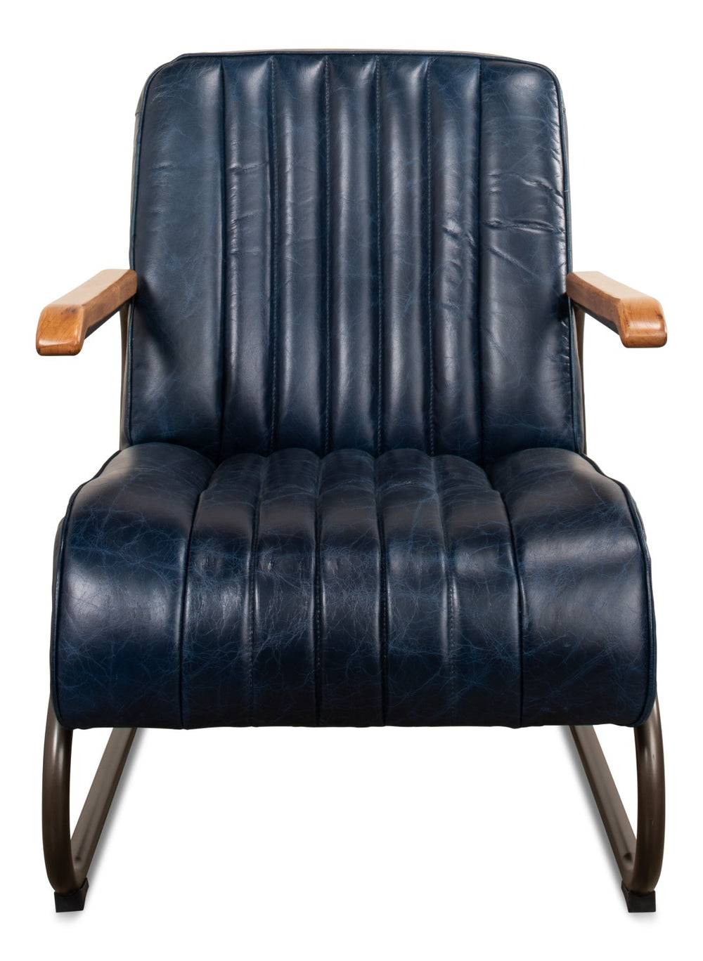 Sarreid Bel-air Arm Chair Blue - Luxe Chateau Leather, Stylish Bronze Accents, Rubber Wood & Jute Design Blue  29515