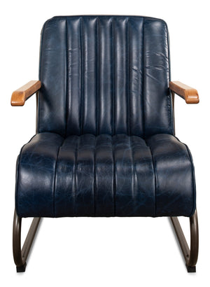 Sarreid Bel-air Arm Chair Blue - Luxe Chateau Leather, Stylish Bronze Accents, Rubber Wood & Jute Design Blue  29515