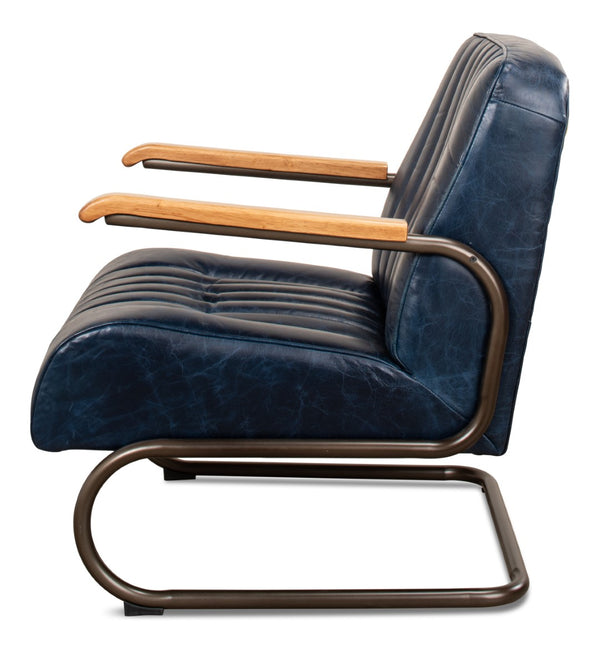 Sarreid Bel-air Arm Chair Blue - Luxe Chateau Leather, Stylish Bronze Accents, Rubber Wood & Jute Design Blue  29515