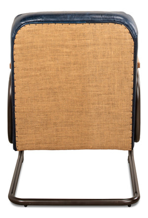 Sarreid Bel-air Arm Chair Blue - Luxe Chateau Leather, Stylish Bronze Accents, Rubber Wood & Jute Design Blue  29515