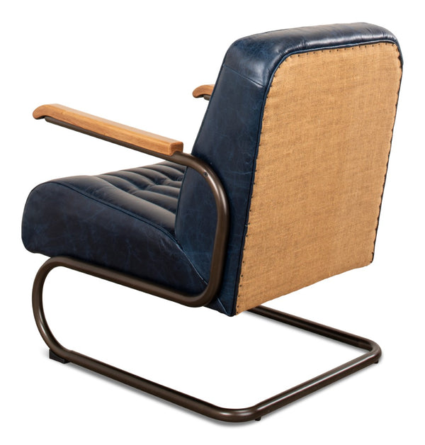 Sarreid Bel-air Arm Chair Blue - Luxe Chateau Leather, Stylish Bronze Accents, Rubber Wood & Jute Design Blue  29515