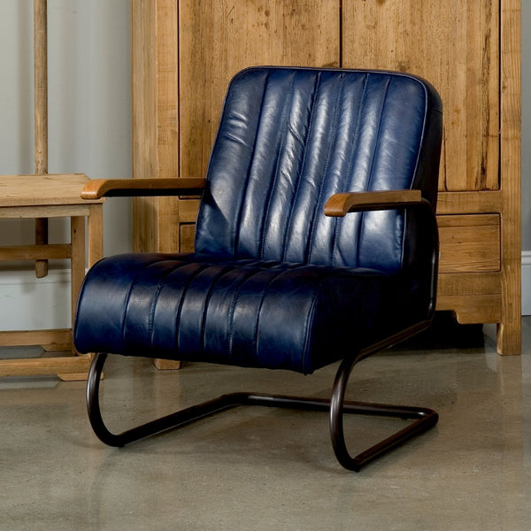 Sarreid Bel-air Arm Chair Blue - Luxe Chateau Leather, Stylish Bronze Accents, Rubber Wood & Jute Design Blue  29515