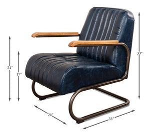 Sarreid Bel-air Arm Chair Blue - Luxe Chateau Leather, Stylish Bronze Accents, Rubber Wood & Jute Design Blue  29515