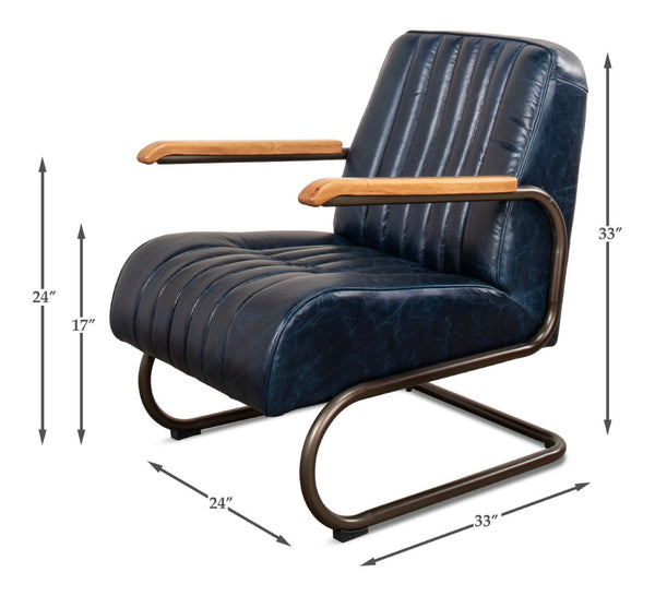 Sarreid Bel-air Arm Chair Blue - Luxe Chateau Leather, Stylish Bronze Accents, Rubber Wood & Jute Design Blue  29515