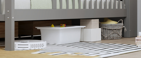 English Elm Twin Size Bed With Headboard Storage, Two Drawers & Safety Guardrails - Stylish Gray Design! N733P272374E-GIGA