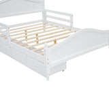 English Elm Full Size Wood Platform Bed With Guardrails On Both Sides and Two Storage Drawers ,White