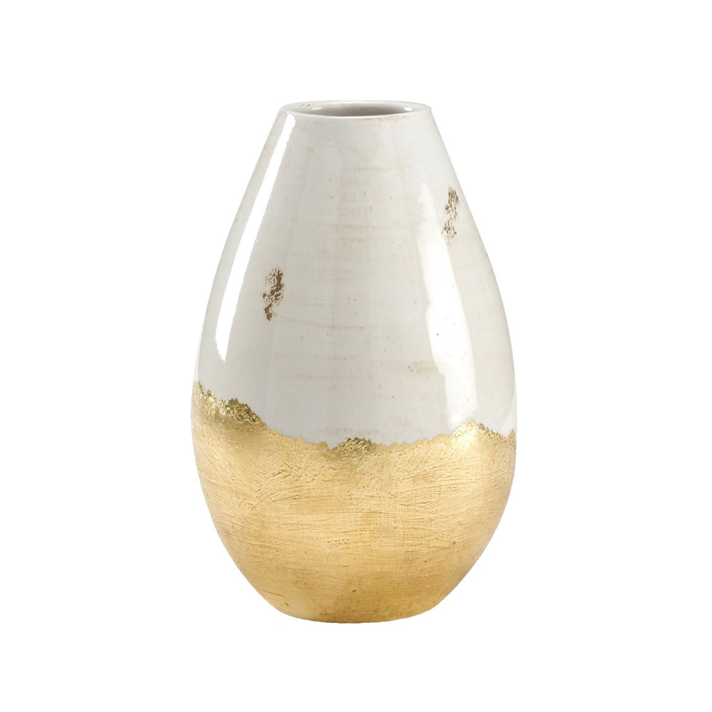 Wildwood Contemporary White Euroceramic Vase With Gold Leaf Accents — 14" Sculptural Accent For Modern DéCor 295203