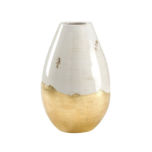 Wildwood Contemporary White Euroceramic Vase With Gold Leaf Accents — 14" Sculptural Accent For Modern DéCor 295203