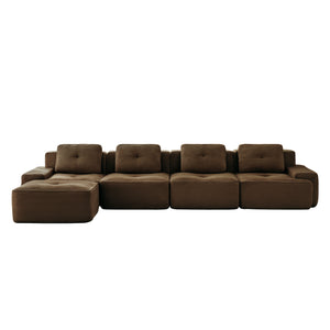 English Elm 153" Modern L-Shaped Modular Sectional Sofa - Cozy Corduroy Couch With Movable Ottoman & Tufted Design W714S01508
