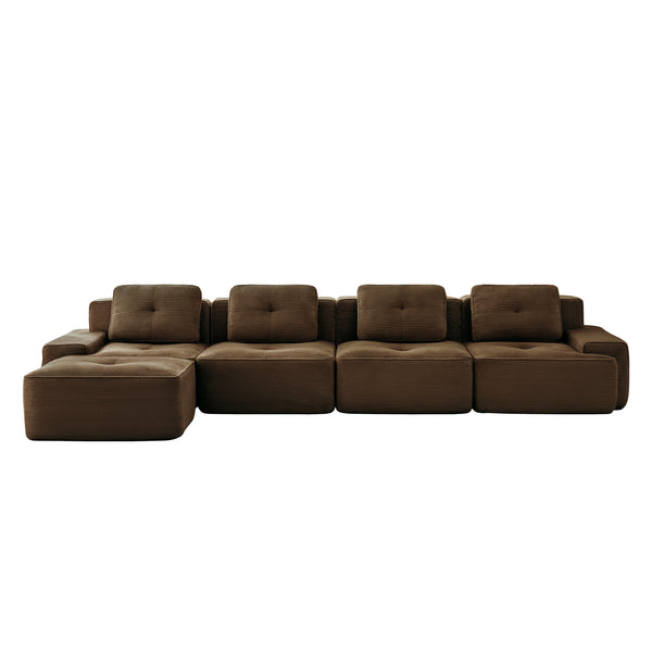 English Elm 153" Modern L-Shaped Modular Sectional Sofa - Cozy Corduroy Couch With Movable Ottoman & Tufted Design W714S01508