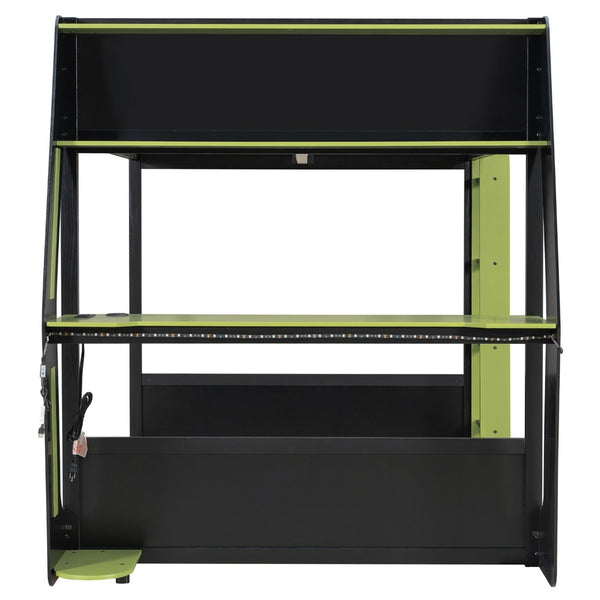 English Elm Full-size Gaming Loft Bed with Integrated Rgb Desk Usb Ports and Esports Frame Green LT000239AAG