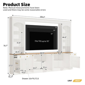 English Elm Farmhouse Arched Wall Entertainment Unit Wood Grain Media Console Fits Tvs to 70in White N721S000079K