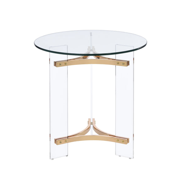 English Elm Sosi Gold Finish End Table with 10mm Tempered Glass Top, Acrylic Metal Frame, Modern Chic Design B2726P281897