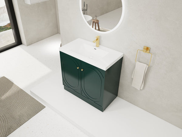 English Elm 36" Freestanding Bathroom Vanity with Resin Sink, Soft-Close Doors, Adjustable Shelf & Metal Handles Dark Green W999S00274