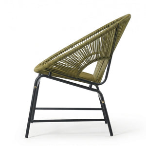 English Elm Nusa Outdoor Pe Rattan Patio Chairs with Iron Frame Airy Oval Weave Set of 2 Green N775P422987G