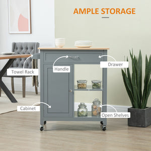 English Elm HOMCOM Mobile Kitchen Island Cart with Solid Wood Top, Drawer, Cabinet & Towel Rack for Dining Room Grey W2225P217391