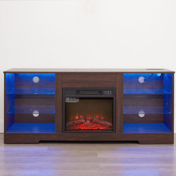 English Elm TV LED Fireplace TV Stand with Bluetooth LED Lights, Remote, USB Charging & Ample Storage, 58" Espresso W2275P257463