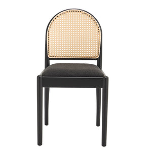 English Elm Rattan Backrest Dining Chairs Set of 2 Teddy Fabric Cushion Solid Wood Legs Kitchen Black W3244P475533
