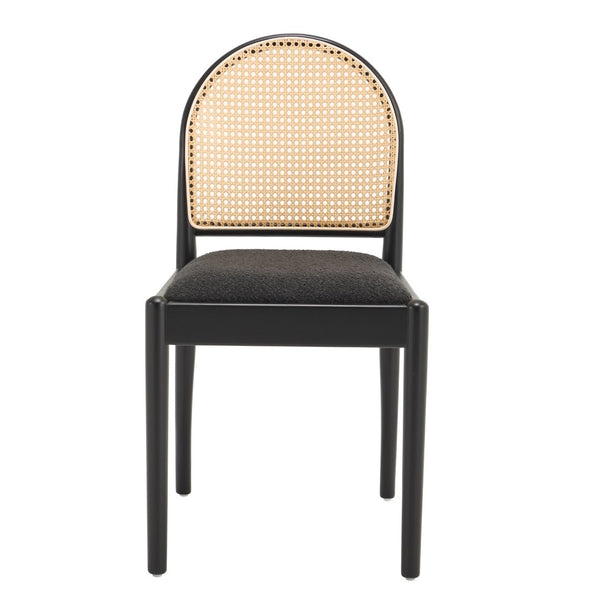 English Elm Rattan Backrest Dining Chairs Set of 2 Teddy Fabric Cushion Solid Wood Legs Kitchen Black W3244P475533