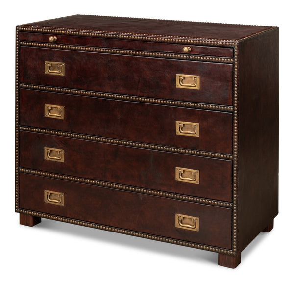 Sarreid Studded Antique Leather Chest - Elegant Brown Wood Design With Brass Handle & Decorative Tacks Brown  29541