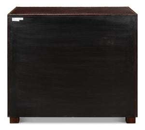 Sarreid Studded Antique Leather Chest - Elegant Brown Wood Design With Brass Handle & Decorative Tacks Brown  29541