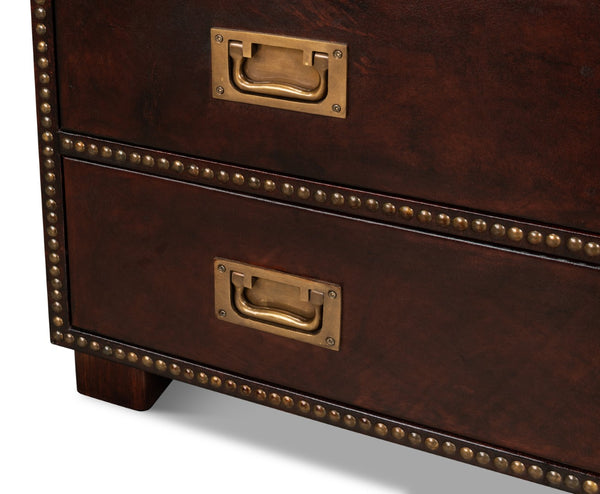 Sarreid Studded Antique Leather Chest - Elegant Brown Wood Design With Brass Handle & Decorative Tacks Brown  29541