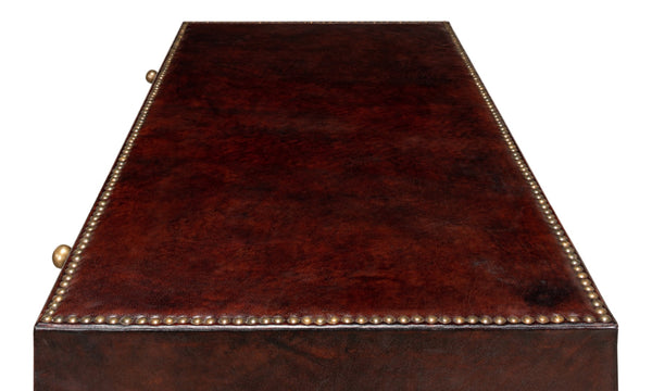 Sarreid Studded Antique Leather Chest - Elegant Brown Wood Design With Brass Handle & Decorative Tacks Brown  29541