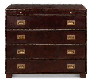 Sarreid Studded Antique Leather Chest - Elegant Brown Wood Design With Brass Handle & Decorative Tacks Brown  29541