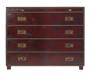 Sarreid Studded Antique Leather Chest - Elegant Brown Wood Design With Brass Handle & Decorative Tacks Brown  29541