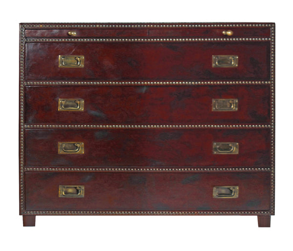 Sarreid Studded Antique Leather Chest - Elegant Brown Wood Design With Brass Handle & Decorative Tacks Brown  29541