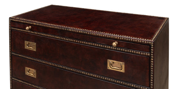 Sarreid Studded Antique Leather Chest - Elegant Brown Wood Design With Brass Handle & Decorative Tacks Brown  29541