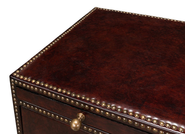 Sarreid Studded Antique Leather Chest - Elegant Brown Wood Design With Brass Handle & Decorative Tacks Brown  29541