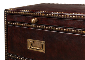 Sarreid Studded Antique Leather Chest - Elegant Brown Wood Design With Brass Handle & Decorative Tacks Brown  29541