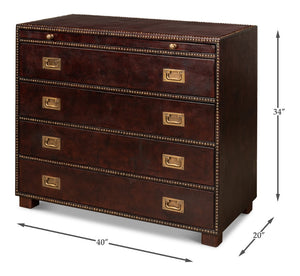 Sarreid Studded Antique Leather Chest - Elegant Brown Wood Design With Brass Handle & Decorative Tacks Brown  29541