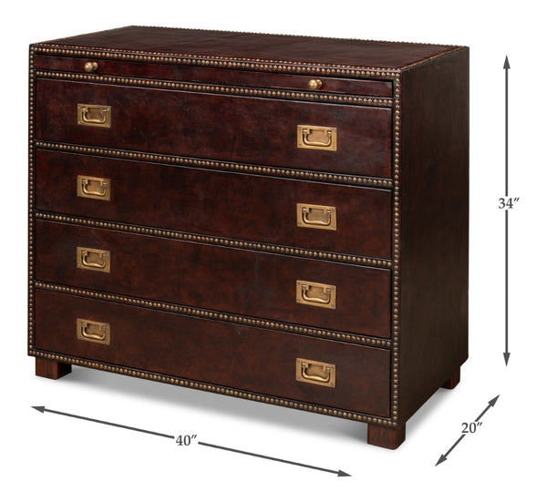 Sarreid Studded Antique Leather Chest - Elegant Brown Wood Design With Brass Handle & Decorative Tacks Brown  29541