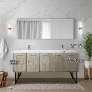English Elm Rustic Acacia Double Bath Vanity Set With White Quartz Top, Brushed Nickel Faucets & 70" Mirror B2731S01671-GIGA