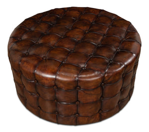 Sarreid Leather Tufted Ottoman – Luxurious Full Grain Goat Leather With Antique Brown Finish For Stylish Decor Brown  29549
