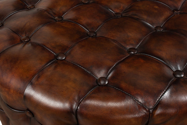 Sarreid Leather Tufted Ottoman – Luxurious Full Grain Goat Leather With Antique Brown Finish For Stylish Decor Brown  29549