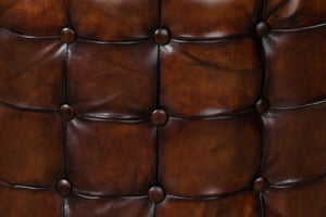 Sarreid Leather Tufted Ottoman – Luxurious Full Grain Goat Leather With Antique Brown Finish For Stylish Decor Brown  29549
