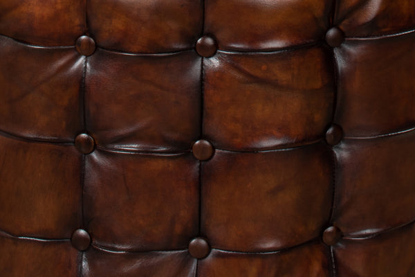 Sarreid Leather Tufted Ottoman – Luxurious Full Grain Goat Leather With Antique Brown Finish For Stylish Decor Brown  29549