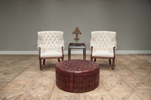 Sarreid Leather Tufted Ottoman – Luxurious Full Grain Goat Leather With Antique Brown Finish For Stylish Decor Brown  29549