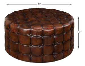 Sarreid Leather Tufted Ottoman – Luxurious Full Grain Goat Leather With Antique Brown Finish For Stylish Decor Brown  29549